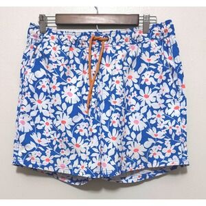 J.Crew Flex Swimwear Men's Sz Medium Blue White Daisy Floral Swim Trunks Shorts
